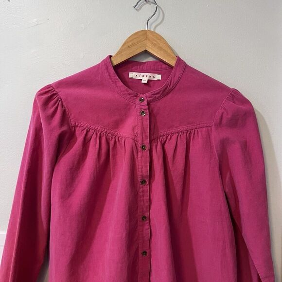 Xirena Corduroy Emilia Shirt XS Cotton Pink Velvet Button Front Pink Relaxed Fit - Picture 3 of 12